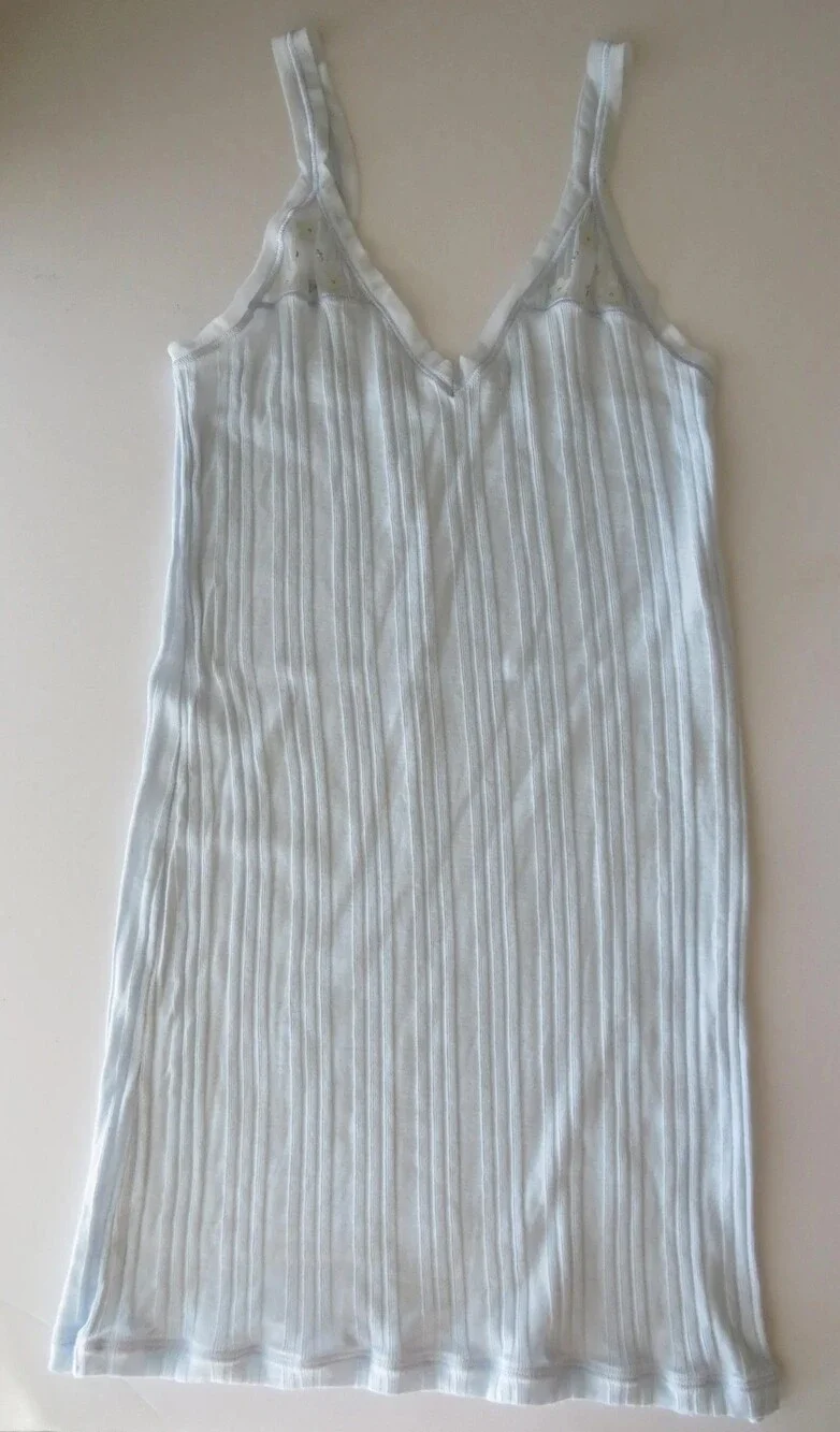 Vintage Italian Malizia La Perla Powder Blue Cotton Slip Dress, Embroidered Bead